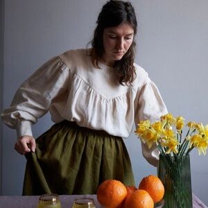 Lokonkokon Victorian blouse with puff sleeves peasant linen